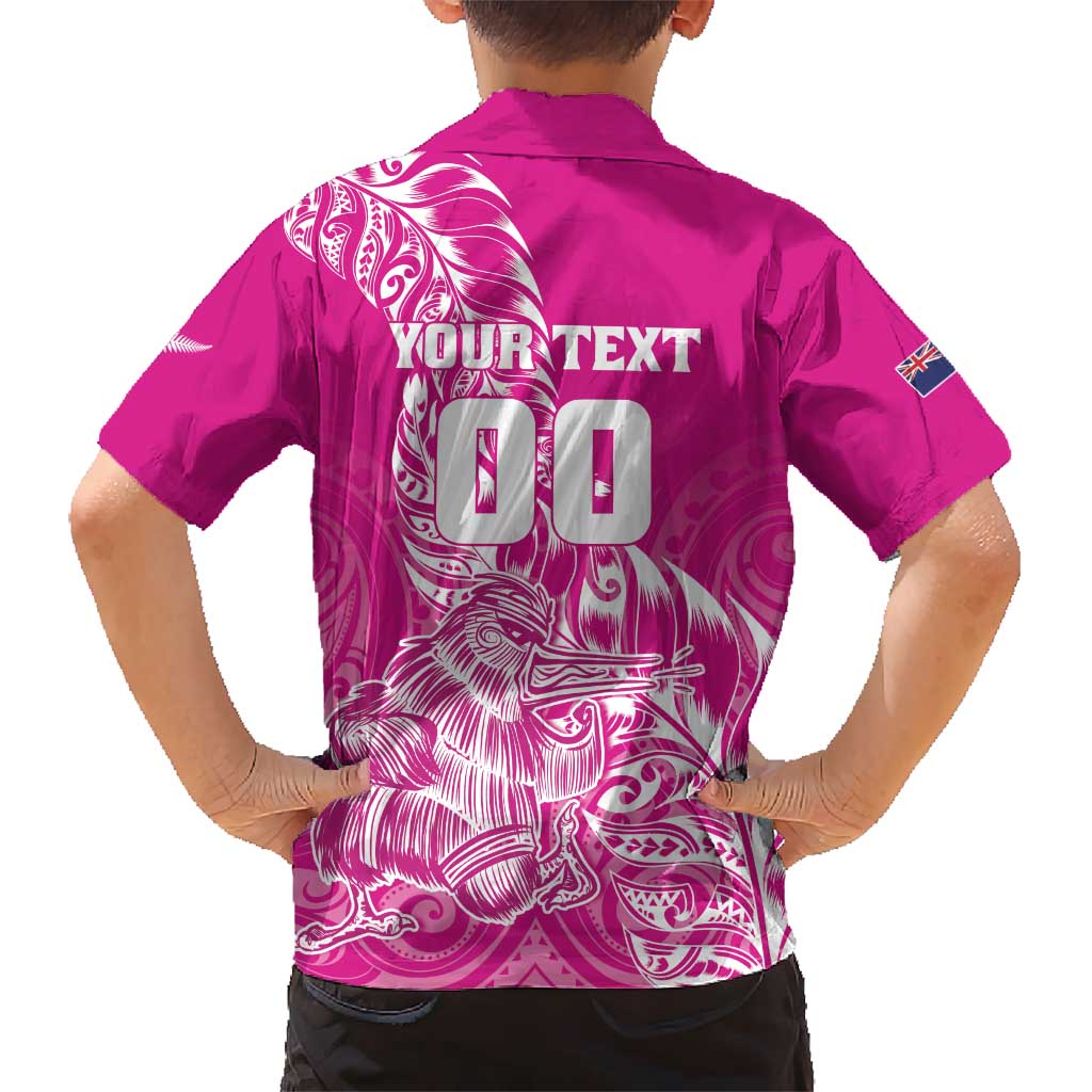 Custom New Zealand Rugby Silver Fern Kid Hawaiian Shirt Aotearoa Kiwi Maori Pink Version LT01 - Polynesian Pride