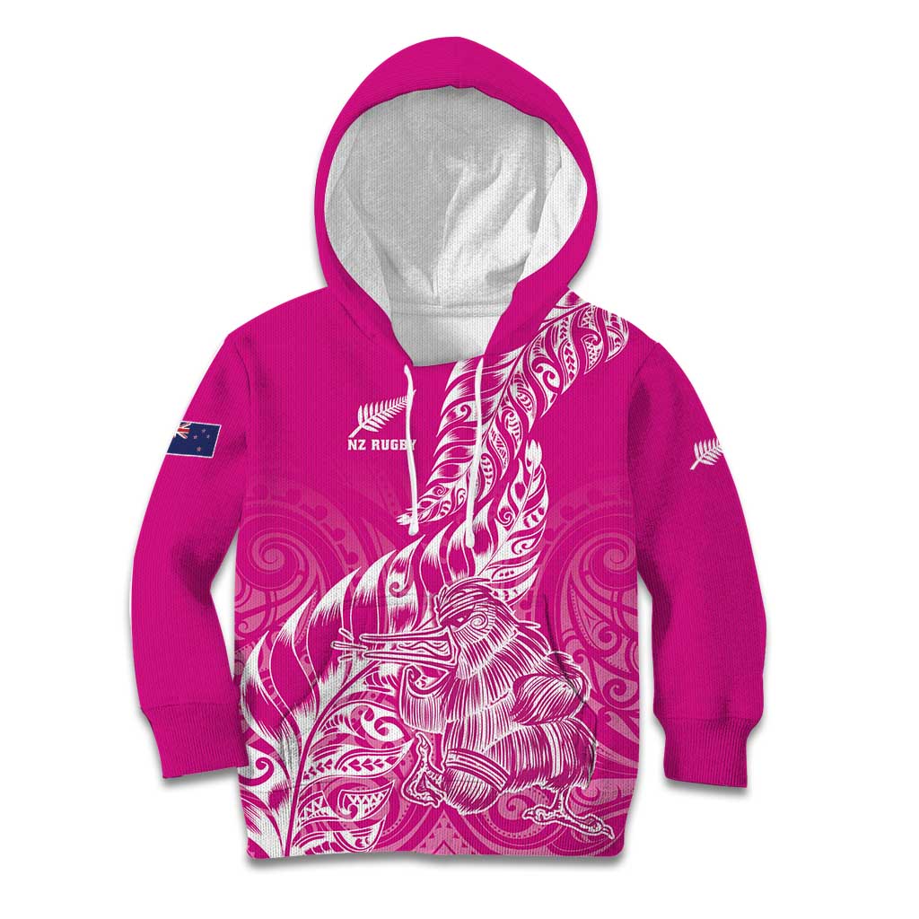 Custom New Zealand Rugby Silver Fern Kid Hoodie Aotearoa Kiwi Maori Pink Version LT01 Hoodie Pink - Polynesian Pride