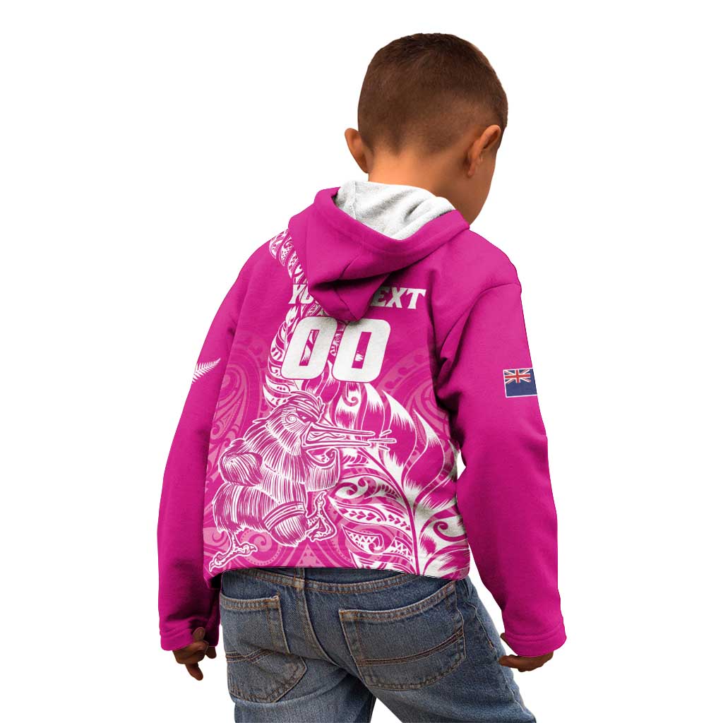 Custom New Zealand Rugby Silver Fern Kid Hoodie Aotearoa Kiwi Maori Pink Version LT01 - Polynesian Pride