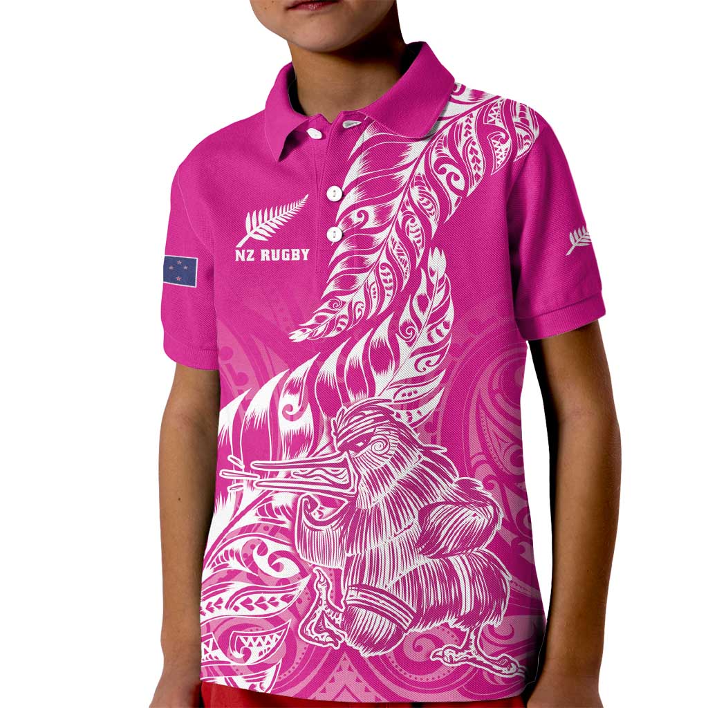 Custom New Zealand Rugby Silver Fern Kid Polo Shirt Aotearoa Kiwi Maori Pink Version LT01 Kid Pink - Polynesian Pride