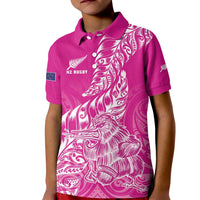 Custom New Zealand Rugby Silver Fern Kid Polo Shirt Aotearoa Kiwi Maori Pink Version LT01 Kid Pink - Polynesian Pride