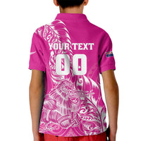 Custom New Zealand Rugby Silver Fern Kid Polo Shirt Aotearoa Kiwi Maori Pink Version LT01 - Polynesian Pride