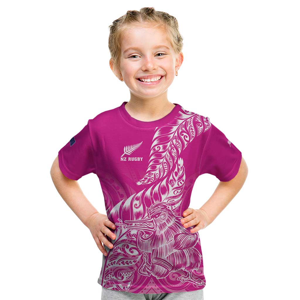 Custom New Zealand Rugby Silver Fern Kid T Shirt Aotearoa Kiwi Maori Pink Version LT01 Pink - Polynesian Pride