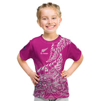 Custom New Zealand Rugby Silver Fern Kid T Shirt Aotearoa Kiwi Maori Pink Version LT01 Pink - Polynesian Pride