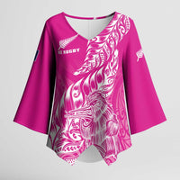 Custom New Zealand Rugby Silver Fern Kimono Sleeve Blouse Aotearoa Kiwi Maori Pink Version LT01 Female Pink - Polynesian Pride