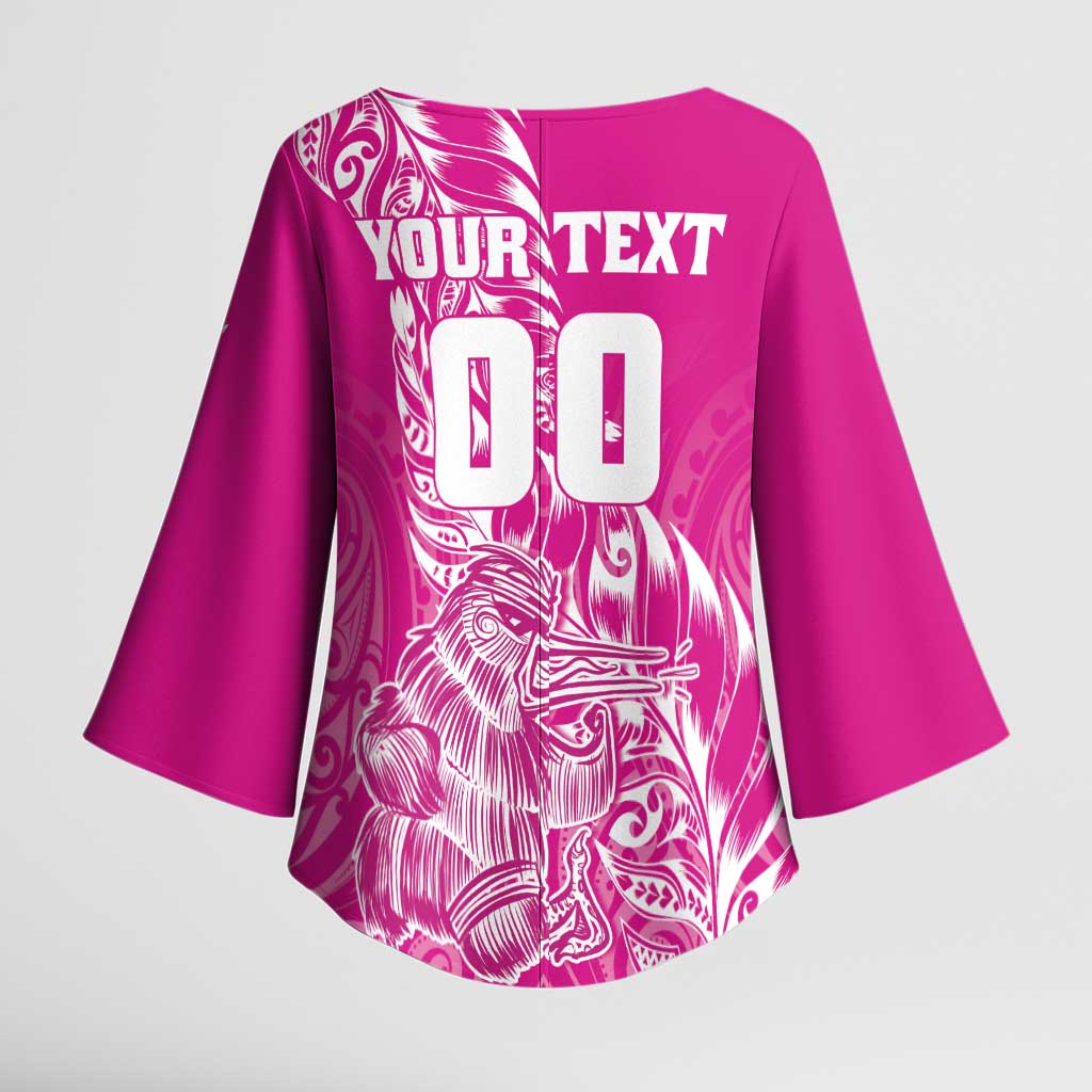Custom New Zealand Rugby Silver Fern Kimono Sleeve Blouse Aotearoa Kiwi Maori Pink Version LT01 - Polynesian Pride