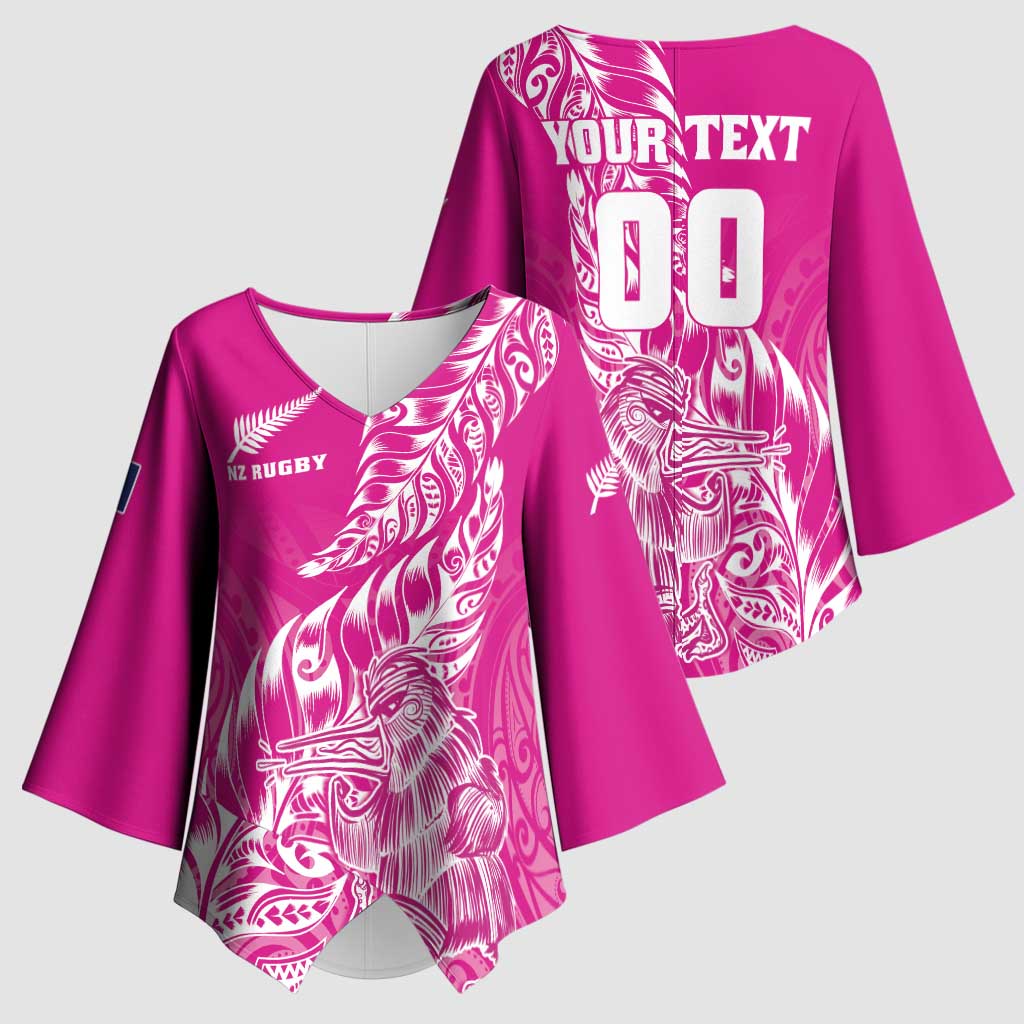 Custom New Zealand Rugby Silver Fern Kimono Sleeve Blouse Aotearoa Kiwi Maori Pink Version LT01 - Polynesian Pride
