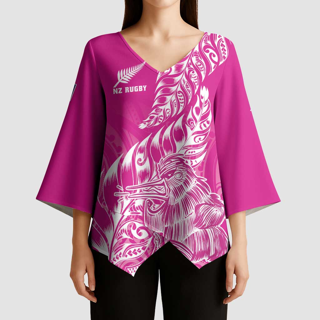 Custom New Zealand Rugby Silver Fern Kimono Sleeve Blouse Aotearoa Kiwi Maori Pink Version LT01 - Polynesian Pride