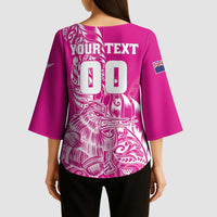 Custom New Zealand Rugby Silver Fern Kimono Sleeve Blouse Aotearoa Kiwi Maori Pink Version LT01 - Polynesian Pride