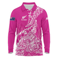 Custom New Zealand Rugby Silver Fern Long Sleeve Polo Shirt Aotearoa Kiwi Maori Pink Version LT01 Pink - Polynesian Pride