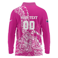 Custom New Zealand Rugby Silver Fern Long Sleeve Polo Shirt Aotearoa Kiwi Maori Pink Version LT01 - Polynesian Pride