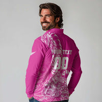Custom New Zealand Rugby Silver Fern Long Sleeve Polo Shirt Aotearoa Kiwi Maori Pink Version LT01 - Polynesian Pride