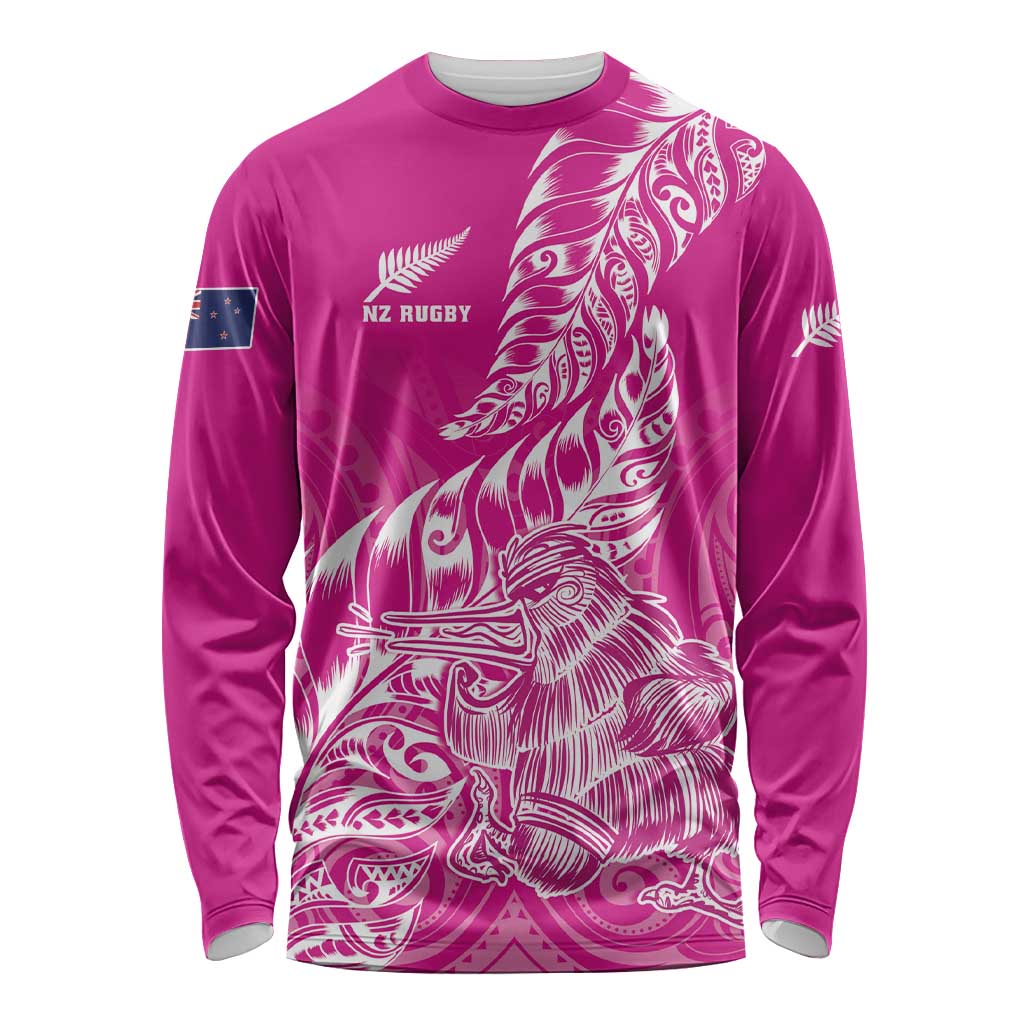 Custom New Zealand Rugby Silver Fern Long Sleeve Shirt Aotearoa Kiwi Maori Pink Version LT01 Unisex Pink - Polynesian Pride