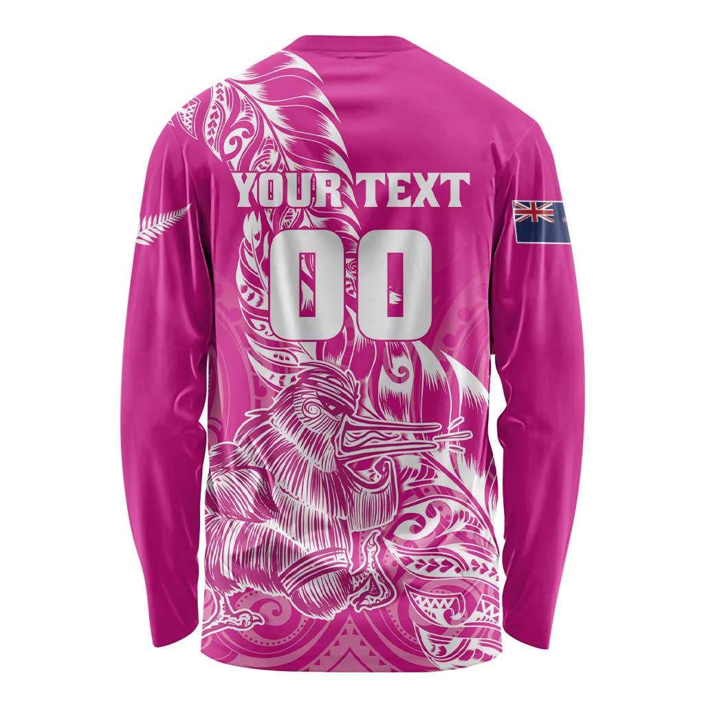 Custom New Zealand Rugby Silver Fern Long Sleeve Shirt Aotearoa Kiwi Maori Pink Version LT01 - Polynesian Pride