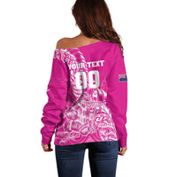 Custom New Zealand Rugby Silver Fern Off Shoulder Sweater Aotearoa Kiwi Maori Pink Version LT01 - Polynesian Pride