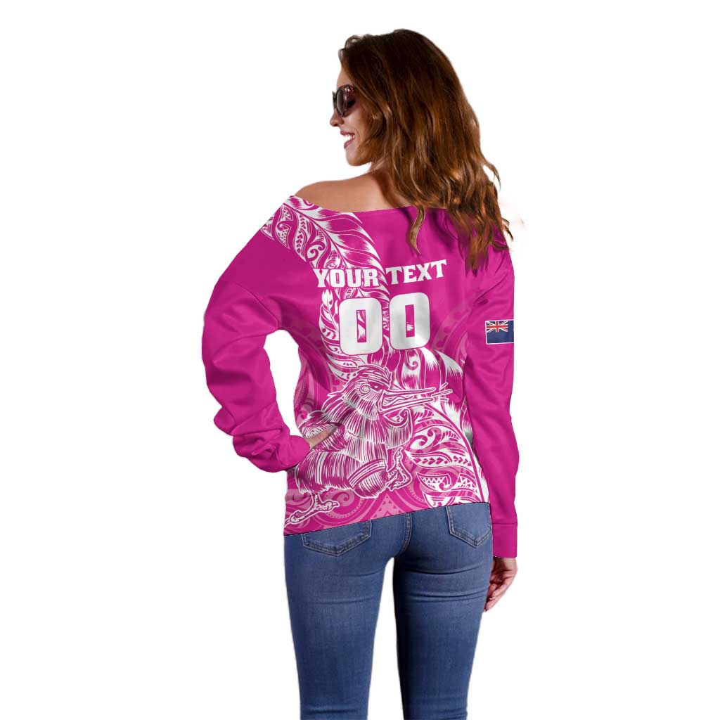 Custom New Zealand Rugby Silver Fern Off Shoulder Sweater Aotearoa Kiwi Maori Pink Version LT01 - Polynesian Pride