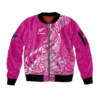 Custom New Zealand Rugby Silver Fern Sleeve Zip Bomber Jacket Aotearoa Kiwi Maori Pink Version LT01 Unisex Pink - Polynesian Pride