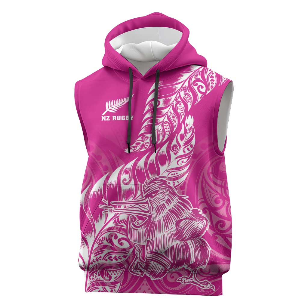 Custom New Zealand Rugby Silver Fern Sleeveless Hoodie Aotearoa Kiwi Maori Pink Version LT01 Pink - Polynesian Pride