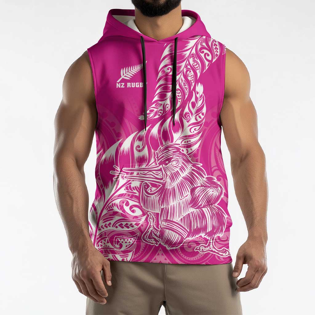 Custom New Zealand Rugby Silver Fern Sleeveless Hoodie Aotearoa Kiwi Maori Pink Version LT01 - Polynesian Pride