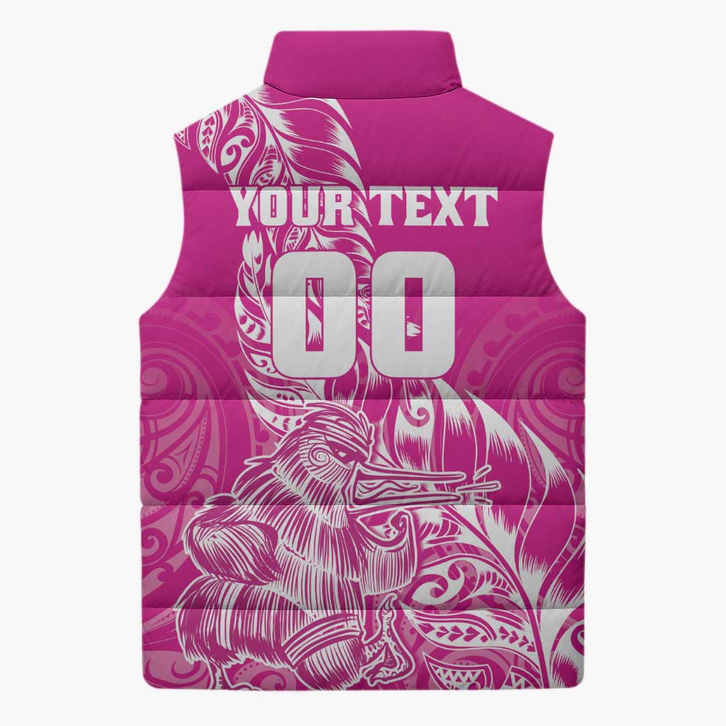 Custom New Zealand Rugby Silver Fern Sleeveless Puffer Jacket Aotearoa Kiwi Maori Pink Version LT01 - Polynesian Pride