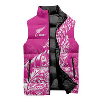 Custom New Zealand Rugby Silver Fern Sleeveless Puffer Jacket Aotearoa Kiwi Maori Pink Version LT01 - Polynesian Pride