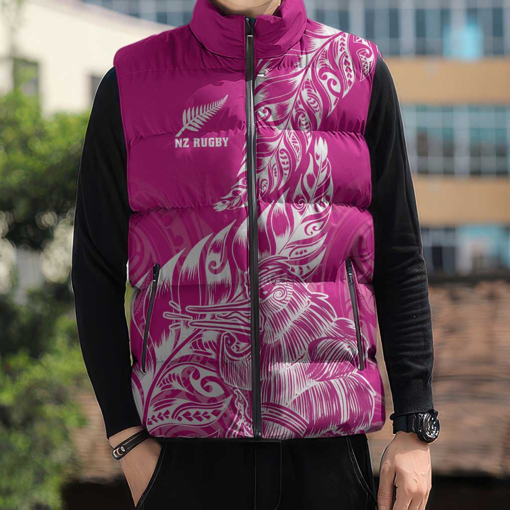 Custom New Zealand Rugby Silver Fern Sleeveless Puffer Jacket Aotearoa Kiwi Maori Pink Version LT01 - Polynesian Pride