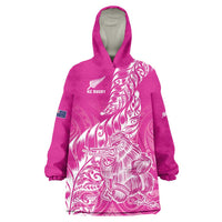 Custom New Zealand Rugby Silver Fern Wearable Blanket Hoodie Aotearoa Kiwi Maori Pink Version LT01 One Size Pink - Polynesian Pride