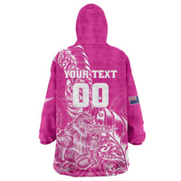 Custom New Zealand Rugby Silver Fern Wearable Blanket Hoodie Aotearoa Kiwi Maori Pink Version LT01 - Polynesian Pride