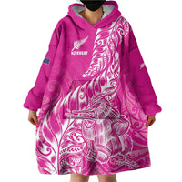 Custom New Zealand Rugby Silver Fern Wearable Blanket Hoodie Aotearoa Kiwi Maori Pink Version LT01 - Polynesian Pride