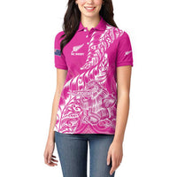 Custom New Zealand Rugby Silver Fern Women Polo Shirt Aotearoa Kiwi Maori Pink Version - Polynesian Pride