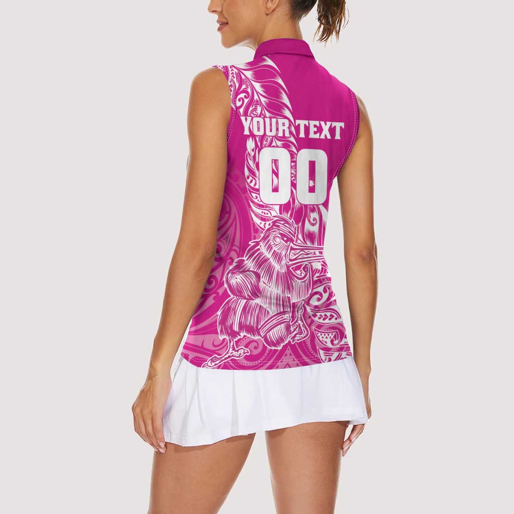 Custom New Zealand Rugby Silver Fern Women Sleeveless Polo Shirt Aotearoa Kiwi Maori Pink Version LT01 - Polynesian Pride