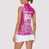 Custom New Zealand Rugby Silver Fern Women Sleeveless Polo Shirt Aotearoa Kiwi Maori Pink Version LT01 - Polynesian Pride