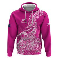 Custom New Zealand Rugby Silver Fern Zip Hoodie Aotearoa Kiwi Maori Pink Version LT01 Pullover Hoodie Pink - Polynesian Pride