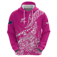 Custom New Zealand Rugby Silver Fern Zip Hoodie Aotearoa Kiwi Maori Pink Version LT01 - Polynesian Pride