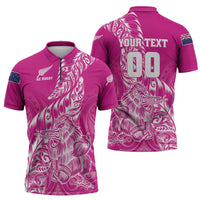 Custom New Zealand Rugby Silver Fern Zipper Polo Shirt Aotearoa Kiwi Maori Pink Version LT01 - Polynesian Pride