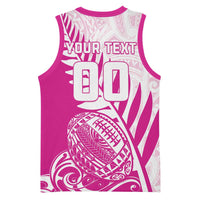 Custom New Zealand Rugby Silver Fern Basketball Jersey Aotearoa Maori Pink Version LT01 - Polynesian Pride
