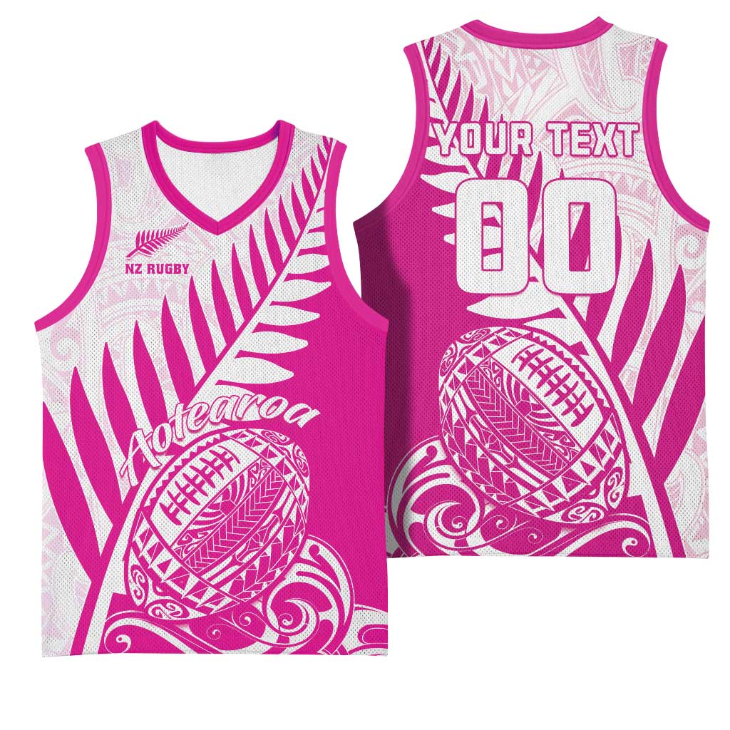 Custom New Zealand Rugby Silver Fern Basketball Jersey Aotearoa Maori Pink Version LT01 - Polynesian Pride