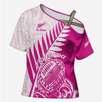 Custom New Zealand Rugby Silver Fern Cross Shoulder Shirt Aotearoa Maori Pink Version LT01 Female Pink - Polynesian Pride
