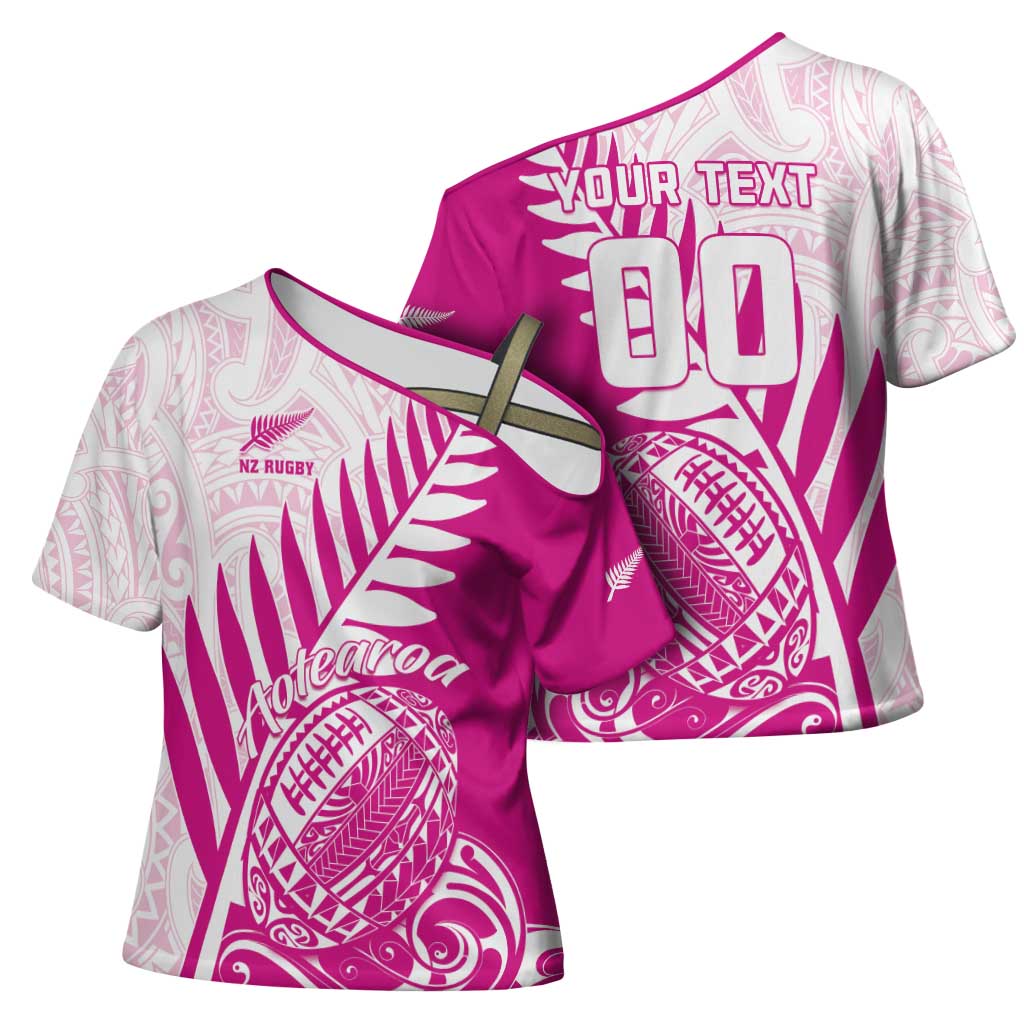 Custom New Zealand Rugby Silver Fern Cross Shoulder Shirt Aotearoa Maori Pink Version LT01 - Polynesian Pride