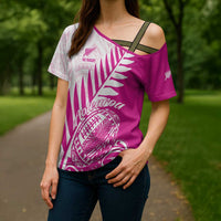 Custom New Zealand Rugby Silver Fern Cross Shoulder Shirt Aotearoa Maori Pink Version LT01 - Polynesian Pride