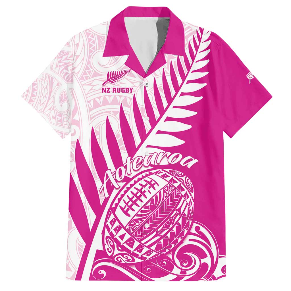 Custom New Zealand Rugby Silver Fern Hawaiian Shirt Aotearoa Maori Pink Version - Polynesian Pride