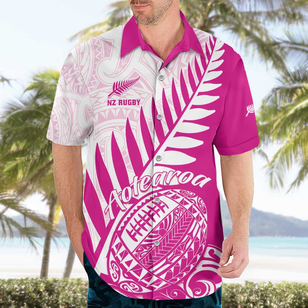 Custom New Zealand Rugby Silver Fern Hawaiian Shirt Aotearoa Maori Pink Version LT01 - Polynesian Pride