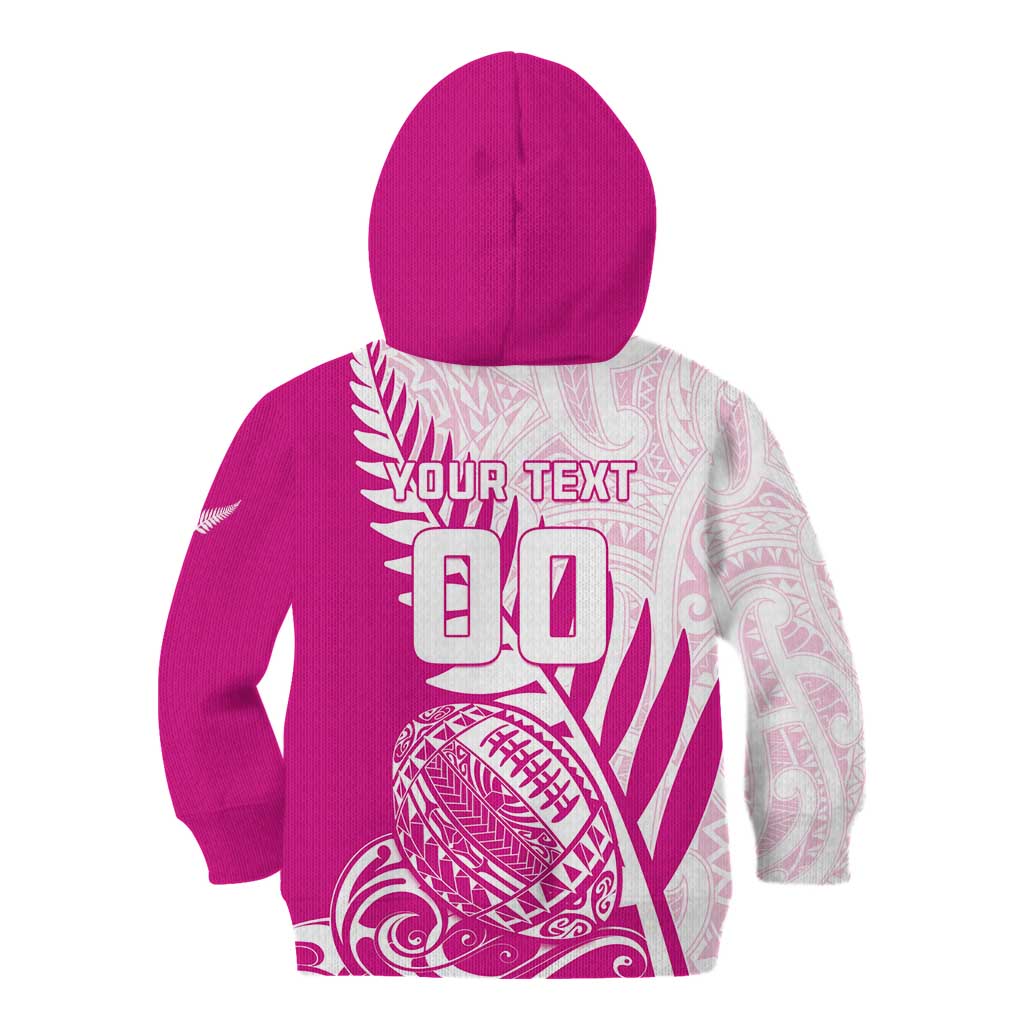 Custom New Zealand Rugby Silver Fern Kid Hoodie Aotearoa Maori Pink Version LT01 - Polynesian Pride