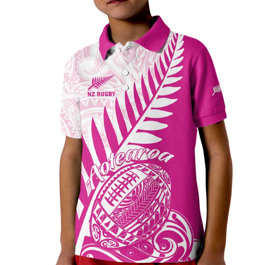 Custom New Zealand Rugby Silver Fern Kid Polo Shirt Aotearoa Maori Pink Version LT01 Kid Pink - Polynesian Pride