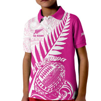 Custom New Zealand Rugby Silver Fern Kid Polo Shirt Aotearoa Maori Pink Version LT01 Kid Pink - Polynesian Pride