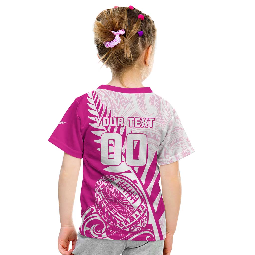 Custom New Zealand Rugby Silver Fern Kid T Shirt Aotearoa Maori Pink Version LT01 - Polynesian Pride