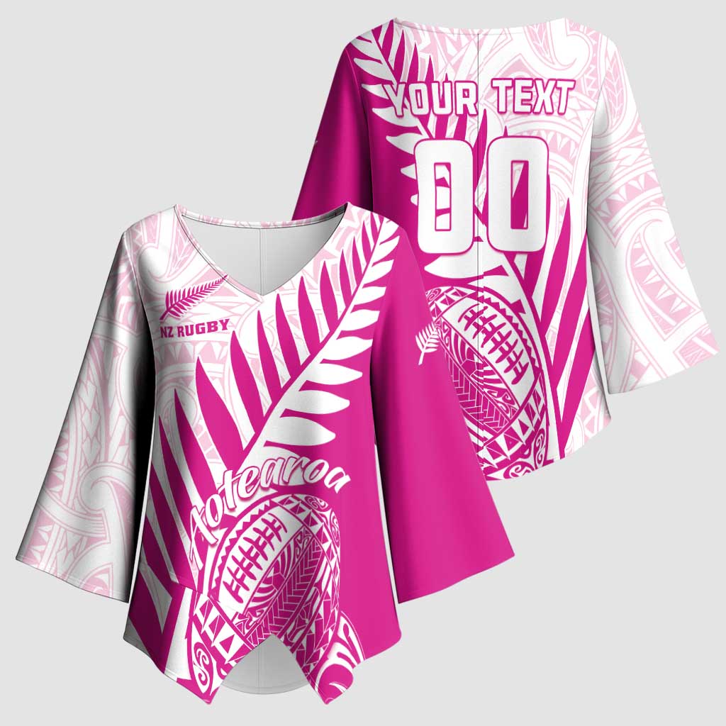 Custom New Zealand Rugby Silver Fern Kimono Sleeve Blouse Aotearoa Maori Pink Version LT01 - Polynesian Pride