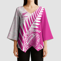 Custom New Zealand Rugby Silver Fern Kimono Sleeve Blouse Aotearoa Maori Pink Version LT01 - Polynesian Pride