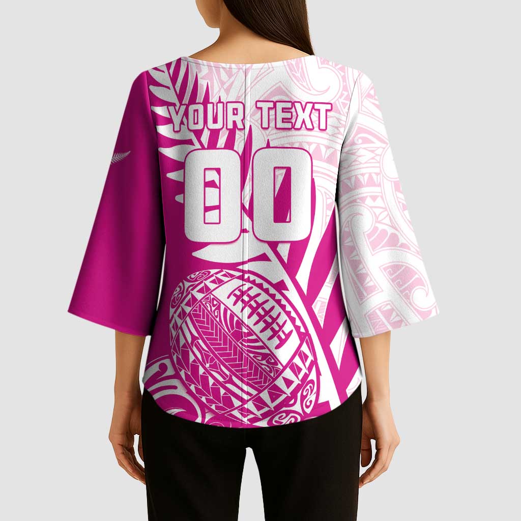 Custom New Zealand Rugby Silver Fern Kimono Sleeve Blouse Aotearoa Maori Pink Version LT01 - Polynesian Pride