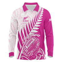 Custom New Zealand Rugby Silver Fern Long Sleeve Polo Shirt Aotearoa Maori Pink Version LT01 Pink - Polynesian Pride